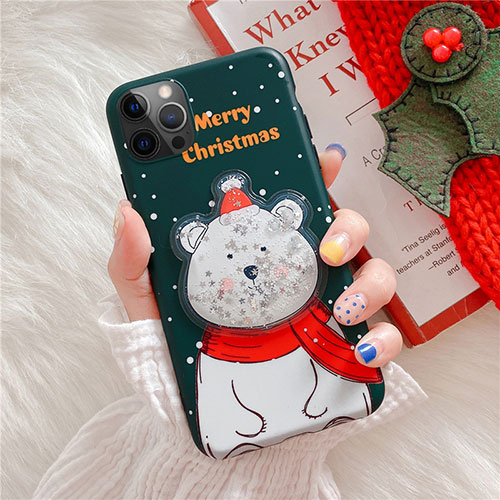 Silicone Candy Rubber Gel Christmas Pattern Soft Case Cover for Apple iPhone 12 Pro Green