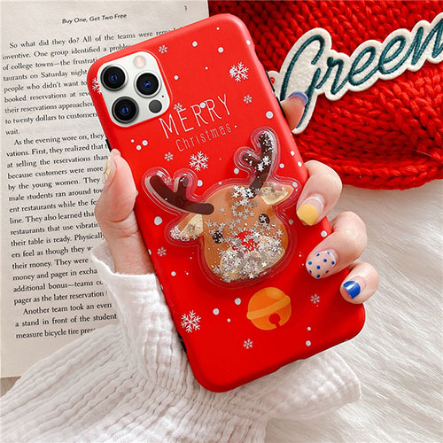 Silicone Candy Rubber Gel Christmas Pattern Soft Case Cover for Apple iPhone 12 Pro Max Red