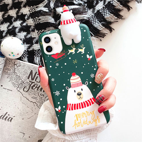 Silicone Candy Rubber Gel Christmas Pattern Soft Case Cover S02 for Apple iPhone 12 Mini Green