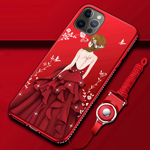 Silicone Candy Rubber Gel Dress Party Girl Soft Case Cover for Apple iPhone 12 Pro Red