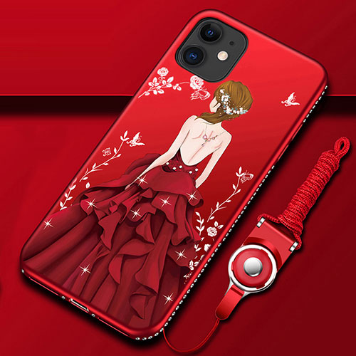Silicone Candy Rubber Gel Dress Party Girl Soft Case Cover for Apple iPhone 12 Red