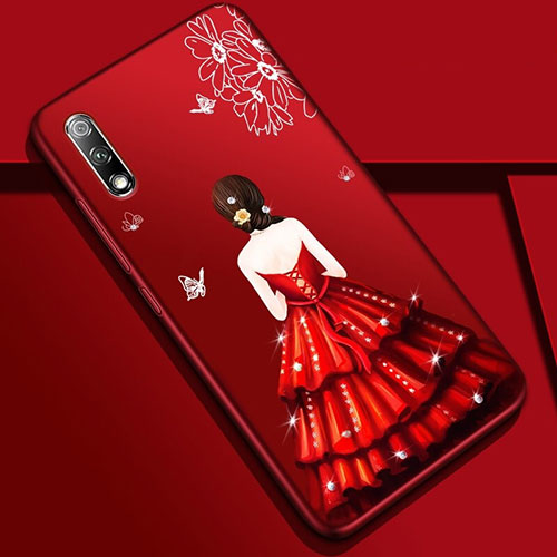 Silicone Candy Rubber Gel Dress Party Girl Soft Case Cover for Huawei Honor 9X Red