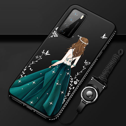 Silicone Candy Rubber Gel Dress Party Girl Soft Case Cover for Huawei Honor Play4 5G Green