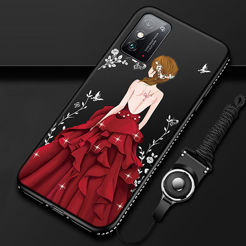 Silicone Candy Rubber Gel Dress Party Girl Soft Case Cover for Huawei Honor X10 Max 5G Red and Black