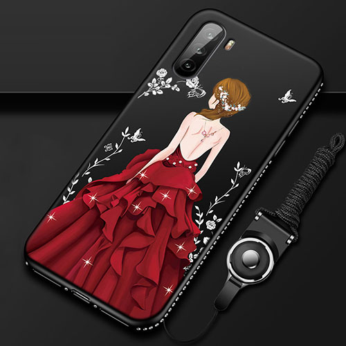 Silicone Candy Rubber Gel Dress Party Girl Soft Case Cover for Huawei Mate 40 Lite 5G Red and Black