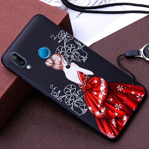 Silicone Candy Rubber Gel Dress Party Girl Soft Case Cover for Huawei Nova 3e Red and Black