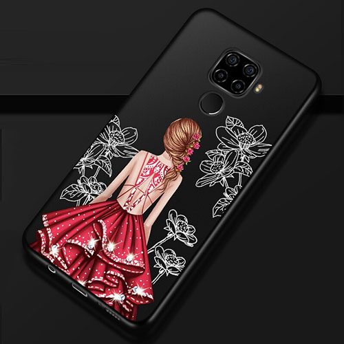Silicone Candy Rubber Gel Dress Party Girl Soft Case Cover for Huawei Nova 5i Pro Red and Black