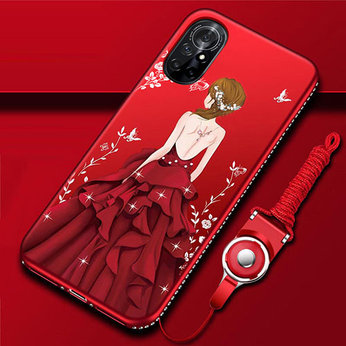 Silicone Candy Rubber Gel Dress Party Girl Soft Case Cover for Huawei Nova 8 5G Red