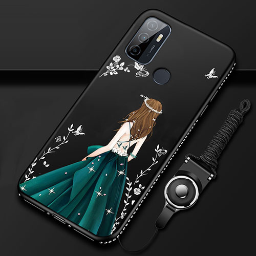 Silicone Candy Rubber Gel Dress Party Girl Soft Case Cover for Oppo A32 Black