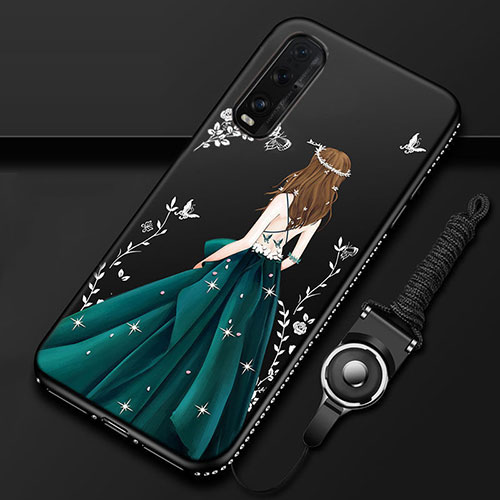 Silicone Candy Rubber Gel Dress Party Girl Soft Case Cover for Oppo Find X2 Green