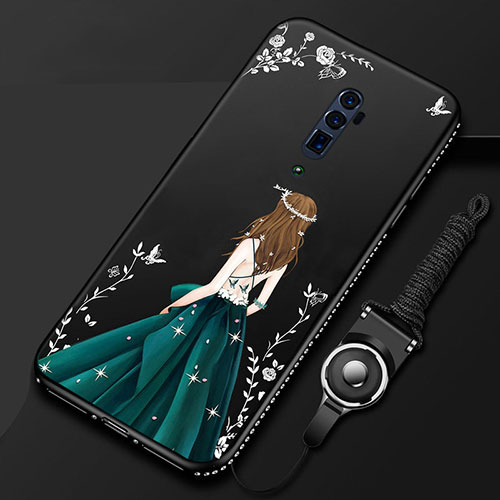 Silicone Candy Rubber Gel Dress Party Girl Soft Case Cover for Oppo Reno 10X Zoom Black