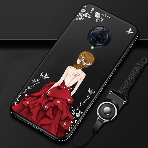 Silicone Candy Rubber Gel Dress Party Girl Soft Case Cover for Vivo Nex 3 5G Red and Black