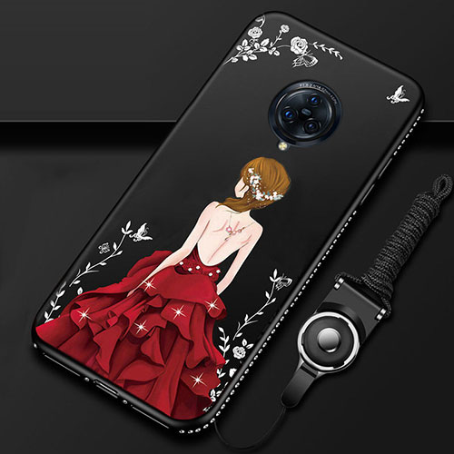 Silicone Candy Rubber Gel Dress Party Girl Soft Case Cover for Vivo Nex 3S Red and Black