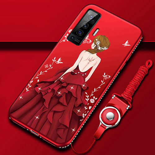 Silicone Candy Rubber Gel Dress Party Girl Soft Case Cover for Vivo X50 5G Red