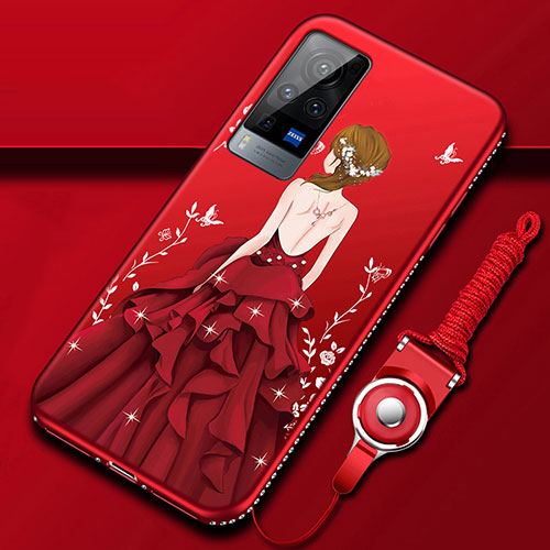 Silicone Candy Rubber Gel Dress Party Girl Soft Case Cover for Vivo X60 Pro 5G Red