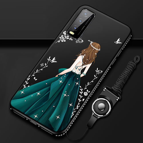 Silicone Candy Rubber Gel Dress Party Girl Soft Case Cover for Vivo Y20s Green