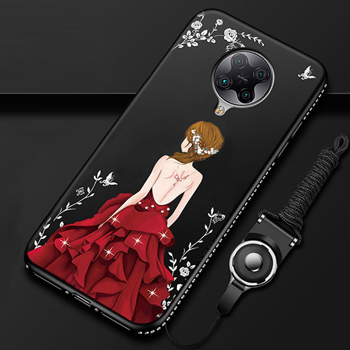 Silicone Candy Rubber Gel Dress Party Girl Soft Case Cover for Xiaomi Redmi K30 Pro 5G Red and Black