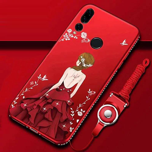 Silicone Candy Rubber Gel Dress Party Girl Soft Case Cover K01 for Huawei Honor 20 Lite Red