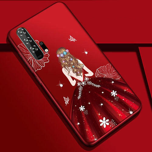 Silicone Candy Rubber Gel Dress Party Girl Soft Case Cover K01 for Huawei Honor 20 Pro Red Wine