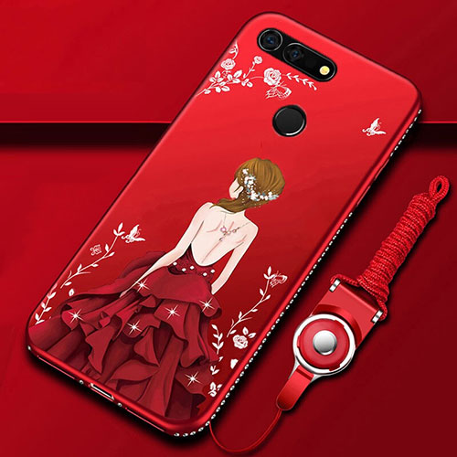 Silicone Candy Rubber Gel Dress Party Girl Soft Case Cover K01 for Huawei Honor View 20 Red