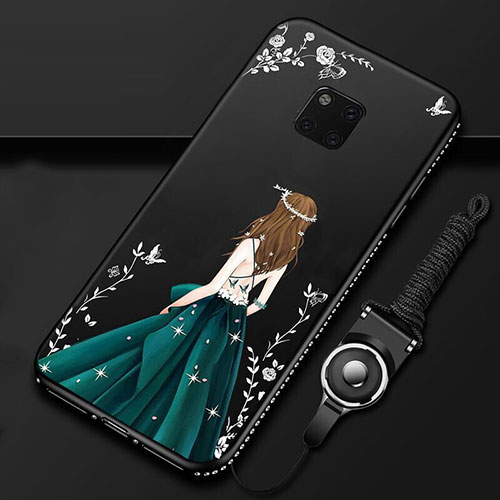 Silicone Candy Rubber Gel Dress Party Girl Soft Case Cover K01 for Huawei Mate 20 Pro Black