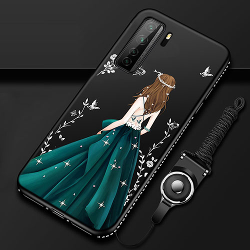 Silicone Candy Rubber Gel Dress Party Girl Soft Case Cover K01 for Huawei Nova 7 SE 5G Green