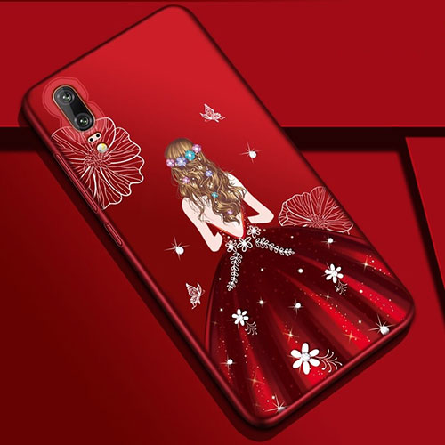 Silicone Candy Rubber Gel Dress Party Girl Soft Case Cover K01 for Huawei P20 Red Wine