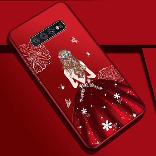 Silicone Candy Rubber Gel Dress Party Girl Soft Case Cover K01 for Samsung Galaxy S10 5G Red Wine