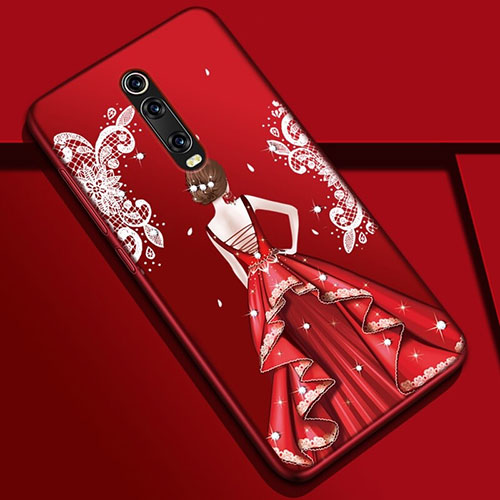 Silicone Candy Rubber Gel Dress Party Girl Soft Case Cover K01 for Xiaomi Mi 9T Pro Red