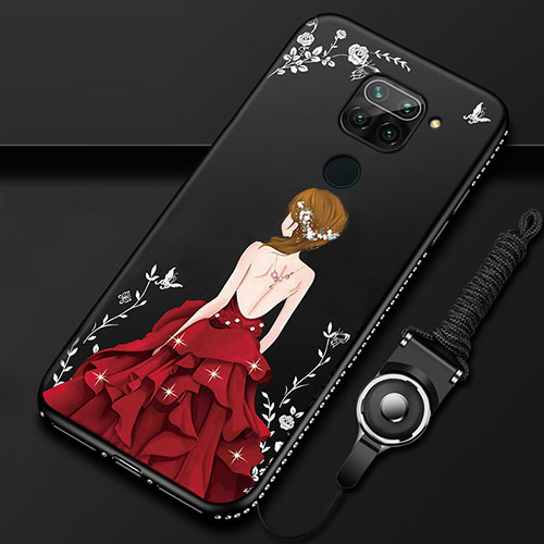 Silicone Candy Rubber Gel Dress Party Girl Soft Case Cover K01 for Xiaomi Redmi 10X 4G Red and Black