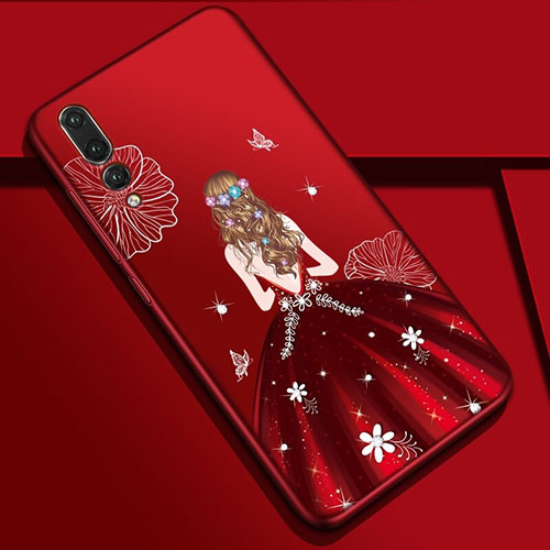 Silicone Candy Rubber Gel Dress Party Girl Soft Case Cover S01 for Huawei P20 Pro Red Wine