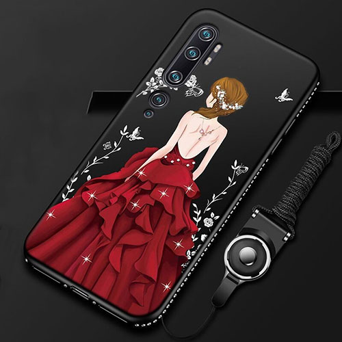 Silicone Candy Rubber Gel Dress Party Girl Soft Case Cover S01 for Xiaomi Mi Note 10 Pro Red and Black