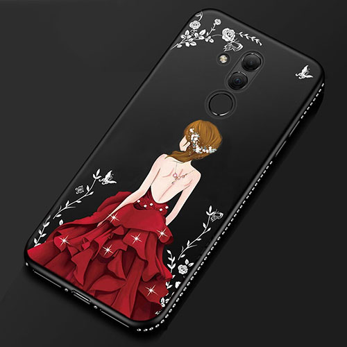 Silicone Candy Rubber Gel Fashionable Pattern Soft Case Cover for Huawei Mate 20 Lite Red and Black