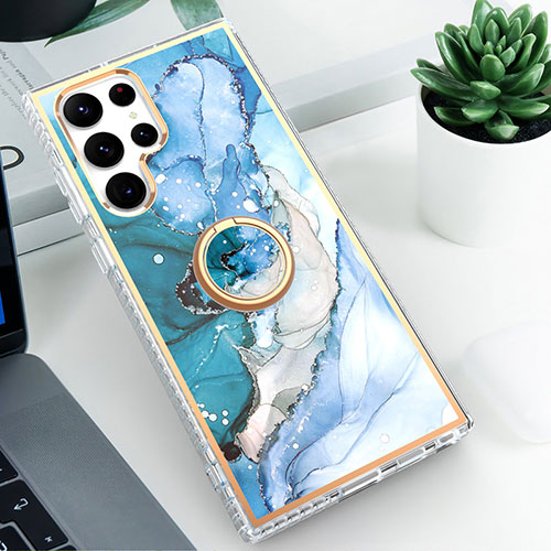 Silicone Candy Rubber Gel Fashionable Pattern Soft Case Cover S02 for Samsung Galaxy S22 Ultra 5G Blue