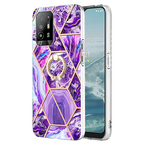 Silicone Candy Rubber Gel Fashionable Pattern Soft Case Cover with Finger Ring Stand Y01B for Oppo A95 5G Purple
