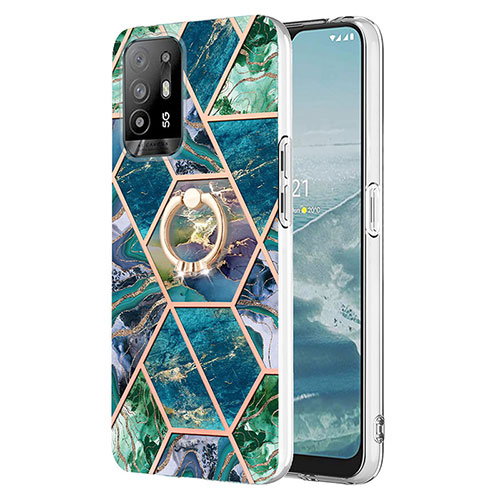 Silicone Candy Rubber Gel Fashionable Pattern Soft Case Cover with Finger Ring Stand Y01B for Oppo Reno5 Z 5G Midnight Green