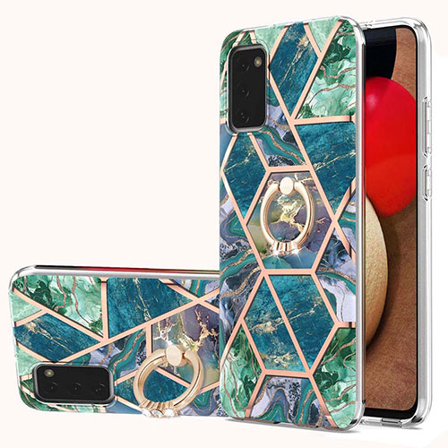 Silicone Candy Rubber Gel Fashionable Pattern Soft Case Cover with Finger Ring Stand Y01B for Samsung Galaxy A02s Midnight Green