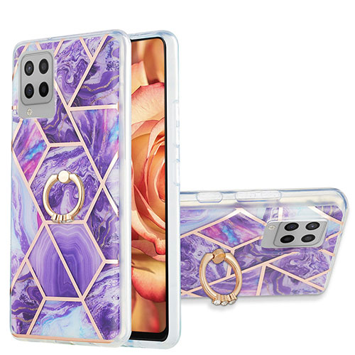 Silicone Candy Rubber Gel Fashionable Pattern Soft Case Cover with Finger Ring Stand Y01B for Samsung Galaxy A42 5G Purple