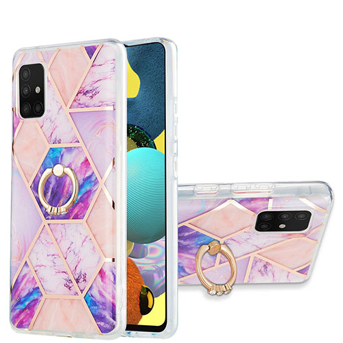 Silicone Candy Rubber Gel Fashionable Pattern Soft Case Cover with Finger Ring Stand Y01B for Samsung Galaxy A51 4G Clove Purple