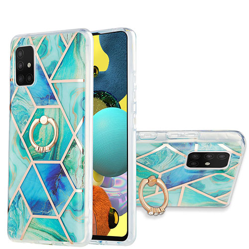 Silicone Candy Rubber Gel Fashionable Pattern Soft Case Cover with Finger Ring Stand Y01B for Samsung Galaxy A51 4G Green