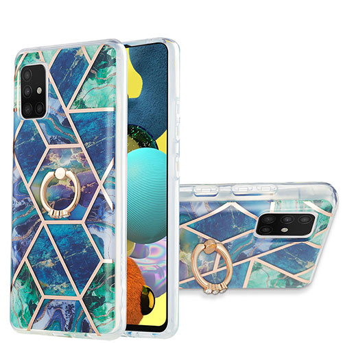 Silicone Candy Rubber Gel Fashionable Pattern Soft Case Cover with Finger Ring Stand Y01B for Samsung Galaxy A51 4G Midnight Green