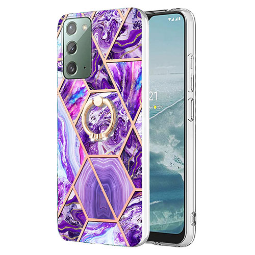 Silicone Candy Rubber Gel Fashionable Pattern Soft Case Cover with Finger Ring Stand Y01B for Samsung Galaxy Note 20 5G Purple