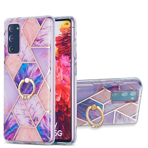 Silicone Candy Rubber Gel Fashionable Pattern Soft Case Cover with Finger Ring Stand Y01B for Samsung Galaxy S20 Lite 5G Clove Purple
