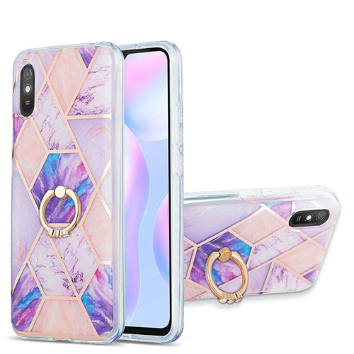 Silicone Candy Rubber Gel Fashionable Pattern Soft Case Cover with Finger Ring Stand Y01B for Xiaomi Redmi 9AT Clove Purple
