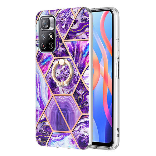 Silicone Candy Rubber Gel Fashionable Pattern Soft Case Cover with Finger Ring Stand Y01B for Xiaomi Redmi Note 11S 5G Purple