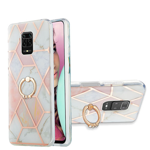 Silicone Candy Rubber Gel Fashionable Pattern Soft Case Cover with Finger Ring Stand Y01B for Xiaomi Redmi Note 9 Pro Max Pink