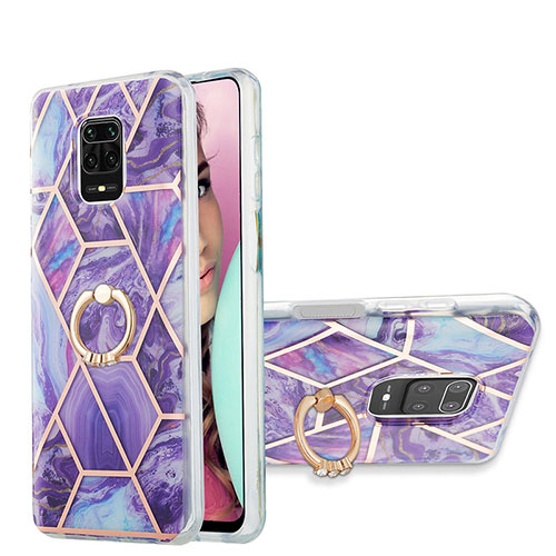 Silicone Candy Rubber Gel Fashionable Pattern Soft Case Cover with Finger Ring Stand Y01B for Xiaomi Redmi Note 9S Purple