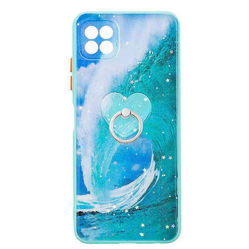 Silicone Candy Rubber Gel Fashionable Pattern Soft Case Cover with Finger Ring Stand Y01X for Samsung Galaxy A22 5G Green