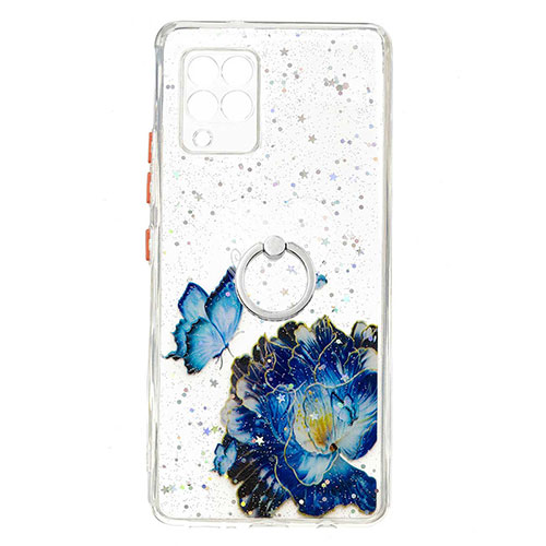 Silicone Candy Rubber Gel Fashionable Pattern Soft Case Cover with Finger Ring Stand Y01X for Samsung Galaxy A42 5G Blue