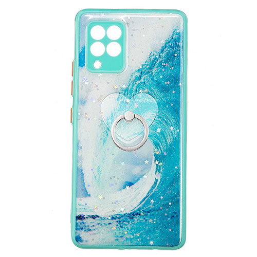 Silicone Candy Rubber Gel Fashionable Pattern Soft Case Cover with Finger Ring Stand Y01X for Samsung Galaxy A42 5G Green